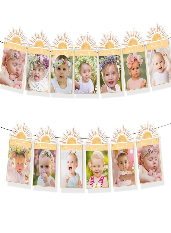 BIGKEOKI First Trip Around the Sun 12 Month Photo Banner Boho Sun 1st Birthday Decorations Party Supplies Sunshine First Birthday Decor for Baby Boys & Girls - Image 1